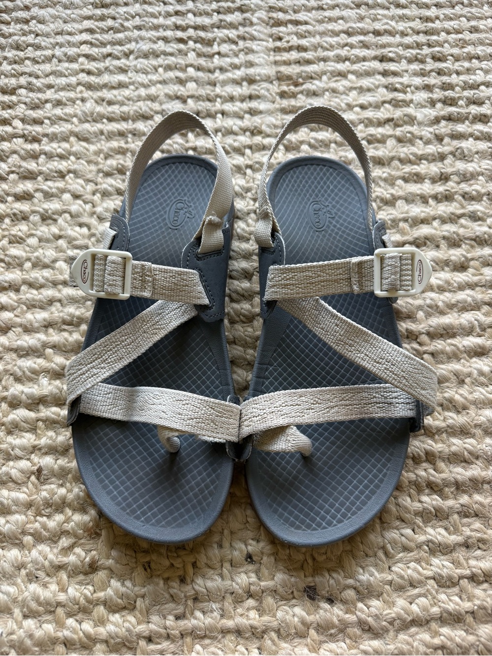 Chaco Women's Gray Footbed Sandals with Cream Straps